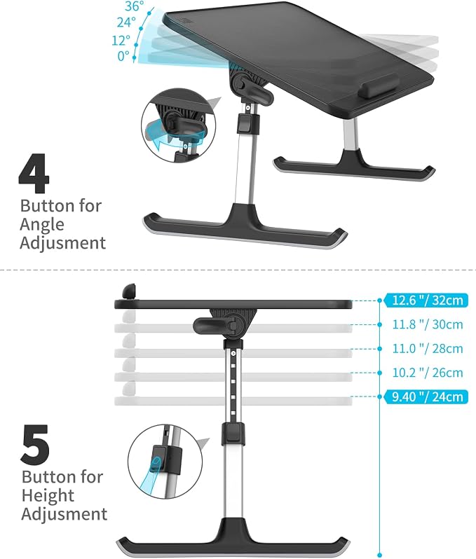 SAIJI Non-Slip Leather Laptop Bed Tray Table,Lap Desk with Laptop Stopper | Portable Height & Angle Adjustable Laptop Stand with Foldable Legs, Notebook Stand Reading Desk for Sofa Couch - Image 5
