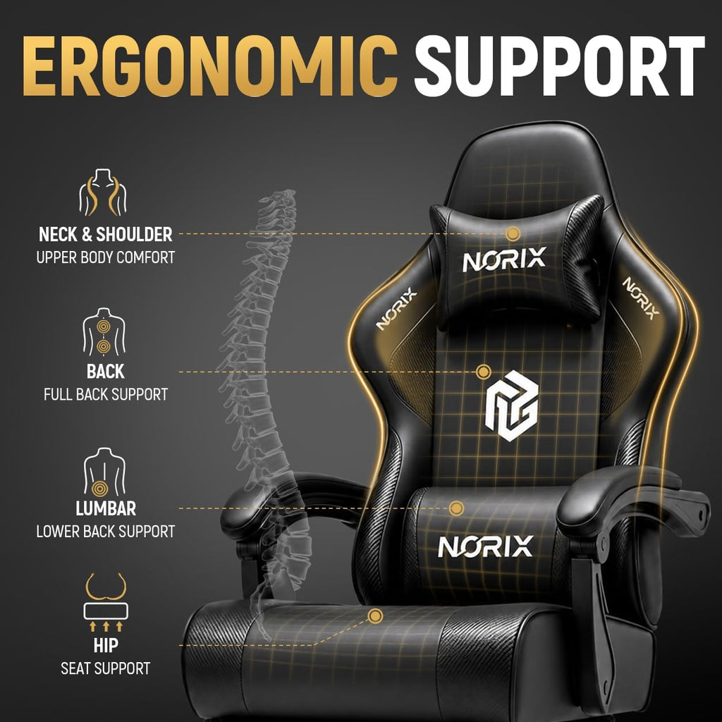 Gaming Chair for Adults with Footrest,Upgraded Ergonomic Chair,Arctic Black - Image 6