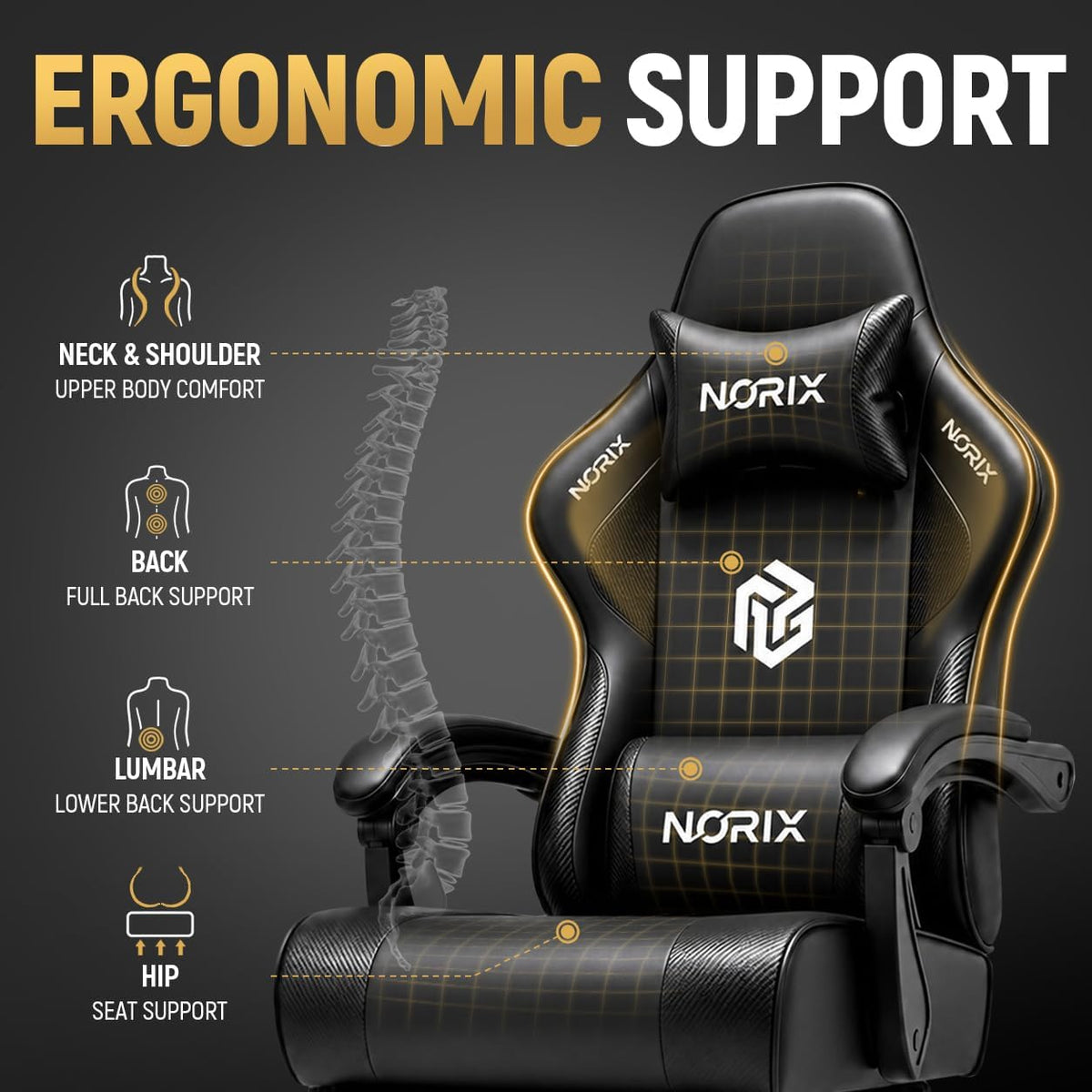 Gaming Chair for Adults with Footrest,Upgraded Ergonomic Chair,Arctic Black - Image 6