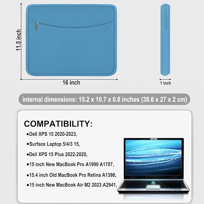 Laptop Case Sleeve 15.6 inch, Shockproof Protective Laptop Cover Briefcase Carrying Computer Bag with Accessory Pocket, Computer Bag Compatible with MacBook, HP, Dell, Lenovo, Asus, Light Blue - Image 4