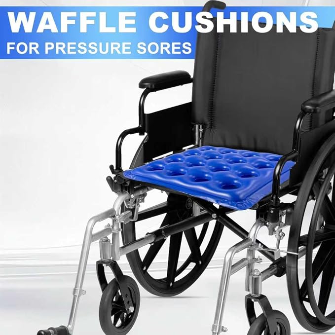 2-Pack Waffle Inflatable Seat Cushions with Pump, 18 Inch Beige 16-Hole Air Cushion for Pressure Relief, Wheelchair, Office Chair, Car Seat & Travel (Blue&Beige) - Image 7