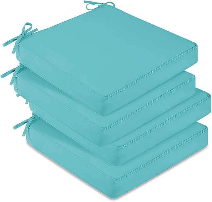 downluxe Waterproof Outdoor Chair Cushions Set of 4, 19" x 19" x 3" Patio Chair Cushion with Non-Slip Ties & Handle, Square Outdoor Cushion for Patio Furniture with Removable Cover, Teal by Downluxe