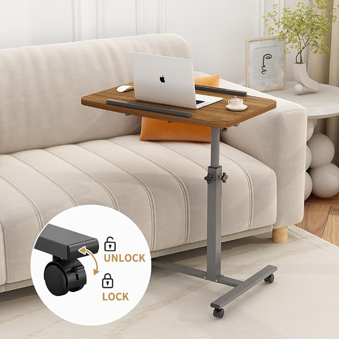 Laptop Table Mobile Adjustable Height Portable Desk Notebook Swivel PC Computer Rolling Desk with Wheels, Laptop Stand for Couch Bedside Hospital Bed Table - Image 7
