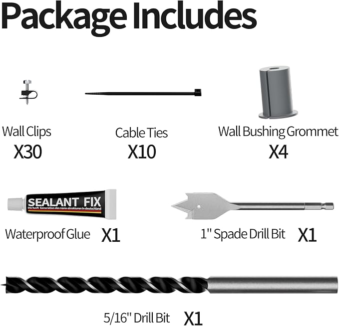 Starlink Cable Routing Kit Wall Pass Through Grommet Mounting Kit 3/4" and 5/16" Drill Bit, Wire Clips & Cable Ties for Starlink Gen 2/3 Dish & Mini Ethernet Installation - Image 2