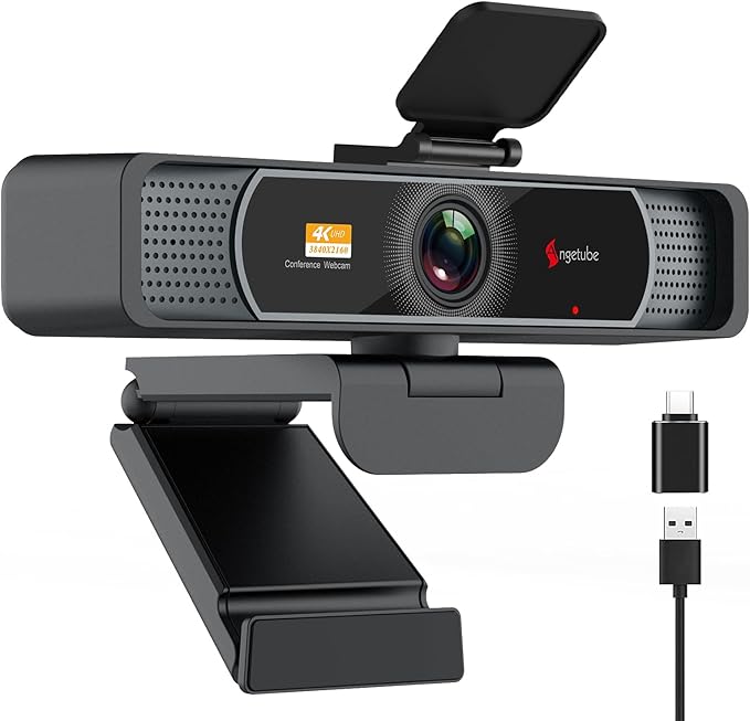 Angetube Wide Angle 4K Webcam for PC, 120° FOV Video Conference Web Camera | PDAF Autofocus, 2 Noise-Cancelling Mics, 1080P@60FPS, Auto Light Correction, USB-A/C, Privacy Cover, for Mac Laptop Desktop by Angetube