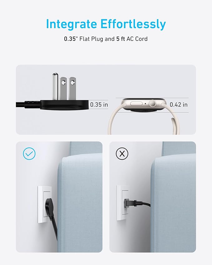 Anker Travel Power Strip, Anker Nano 67W Max 6-in-1 USB C Charger, 2 USB C | 2 AC, 2 USB A, 5ft Thin Undetachable Flat Plug Extension Cord with Multiple Outlets, Travel Essentials, Cruise Essentials - Image 5