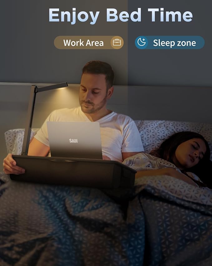 SAIJI Lap Desk with LED Light, Portable Laptop Tray with Cushion | Fits Up to 17" Laptops & MacBook, Lap Desks for Writing and Working, Leather Top, with Drawer, Wrist Rest and Phone Holder - Image 6