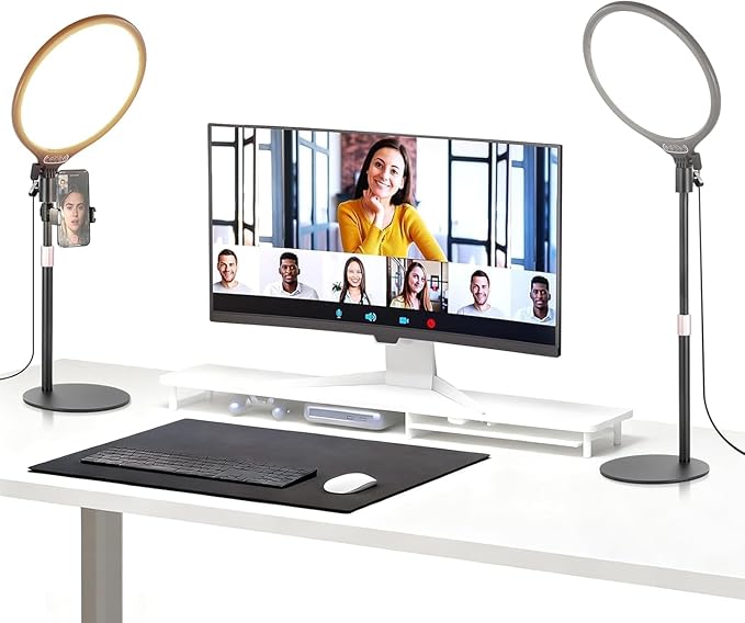 NEEWER Basics 2 Pack 10.5" Desktop LED Ring Light with Stand for Desk/Phone Holder, 3000-6500K Full Screen 15W Panel Lighting for iPhone Recording Streaming Selfie Laptop Webcam Video Conference, R10 by Neewer