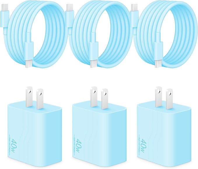 GUUSMART 40W iPhone 17/16/15 Charger Fast Charging 3 Pack Type C Chargers | USB C Charger Block for iPhone 17/16/15 Pro Max, 17/16/15 Plus, iPad Pro with Long 6 FT iPhone Charger USB C Cable-Blue - Image 8