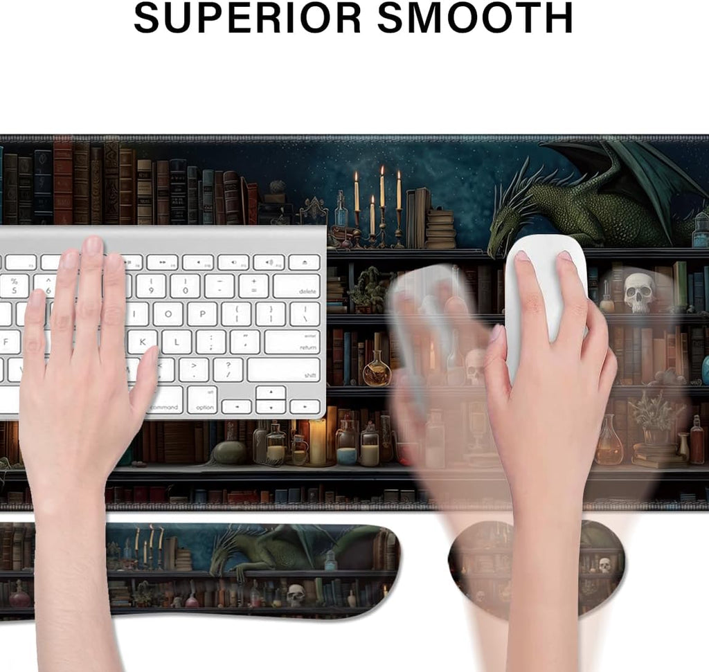 Desk Pad and Keyboard Wrist Rest, Large Mouse Pad + Keyboard Pad+Mouse Wrist Support, Non-Slip Desk Mat Protector for Office, Home 31.5×11.8 Inches Gothic Skeleton - Image 3