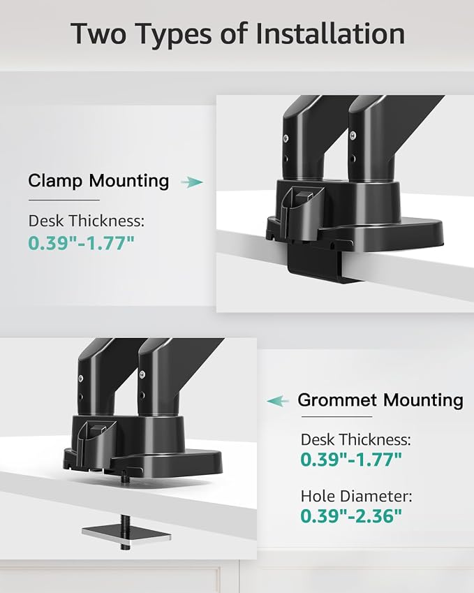 MOUNT PRO Dual Monitor Desk Mount for 39" Ultrawide Screen up to 33lbs, Heavy Duty Monitor Arm Double Gas Spring Arms for 2 Monitors, Adjustable Computer Monitor Stand with USB, VESA 75x75 100x100 - Image 8