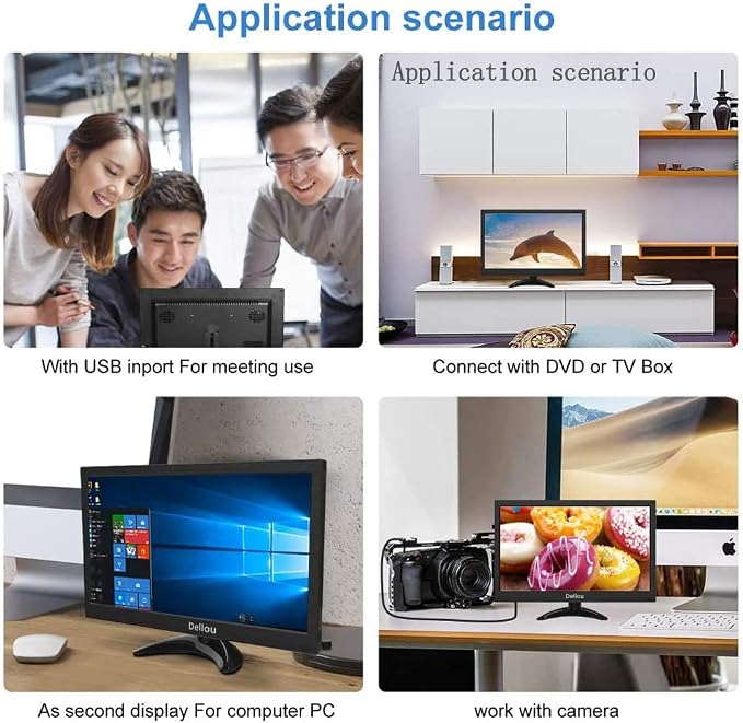 15.6 inch Surveillance Monitor Display Screen Security Camera Monitoring | Multifunctional Interface BNC, HDMI, AV, VGA, USB, PC Input CCTV Screen Computer Monitor Built-in Speaker 1366x768 Resolution - Image 6