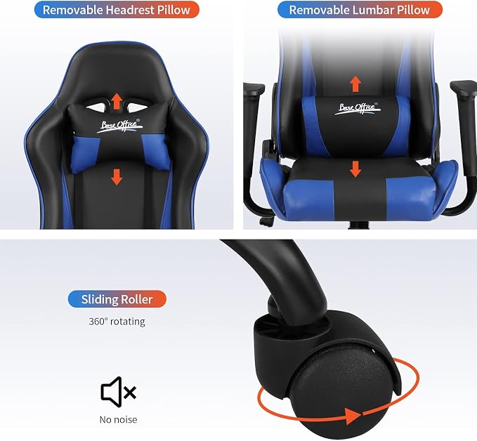 Gaming Chair Office Chair Desk Chair with Lumbar Support Headrest Armrest Task Rolling Swivel Ergonomic E-Sports Adjustable PC Gamer Chair Blue - Image 5
