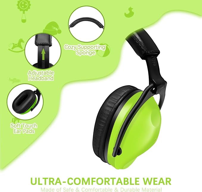 ZOHAN Kids Ear Protection 3 Pack, 25dB NRR Noise Cancelling Headphones for Kids, with Pillowy Pads, for Monster Truck, School, Autism, Sensory, Fireworks, Concerts, Events (Green*3) - Image 5