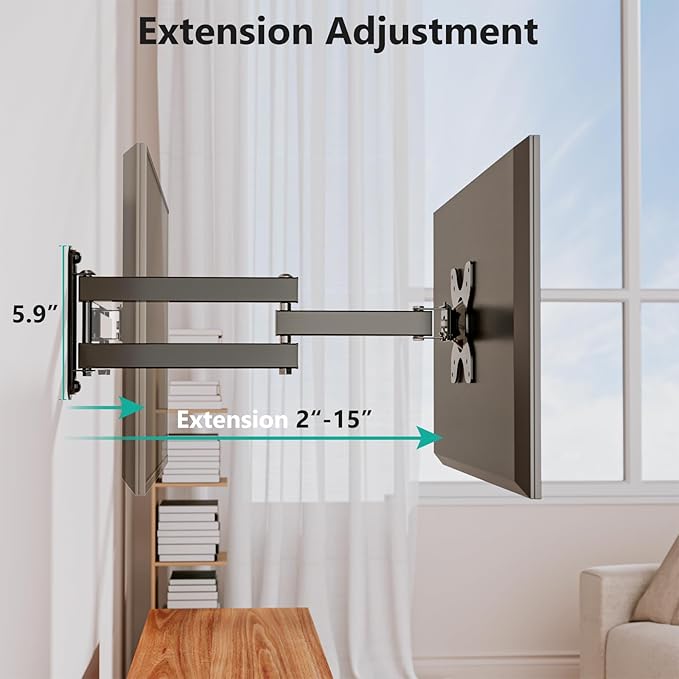 WALI TV Wall Mount Articulating LCD Monitor Full Motion 15 inch Extension Arm Tilt Swivel for Most 13 to 32 inch LED TV Flat Panel Screen with Mounting Holes up to 100x100mm (1330LM), Black | Monitor Wall Mount up to 33lbs, VESA 75/100, Articulating Ti... - Image 5