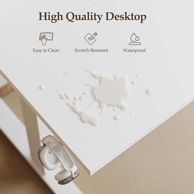 Klicelor 40 Inch Electric Standing Desk, Height Adjustable Office Desk, Sit Stand Up Computer Desk with Memory Preset, Two-Piece Desktop, White - Image 9