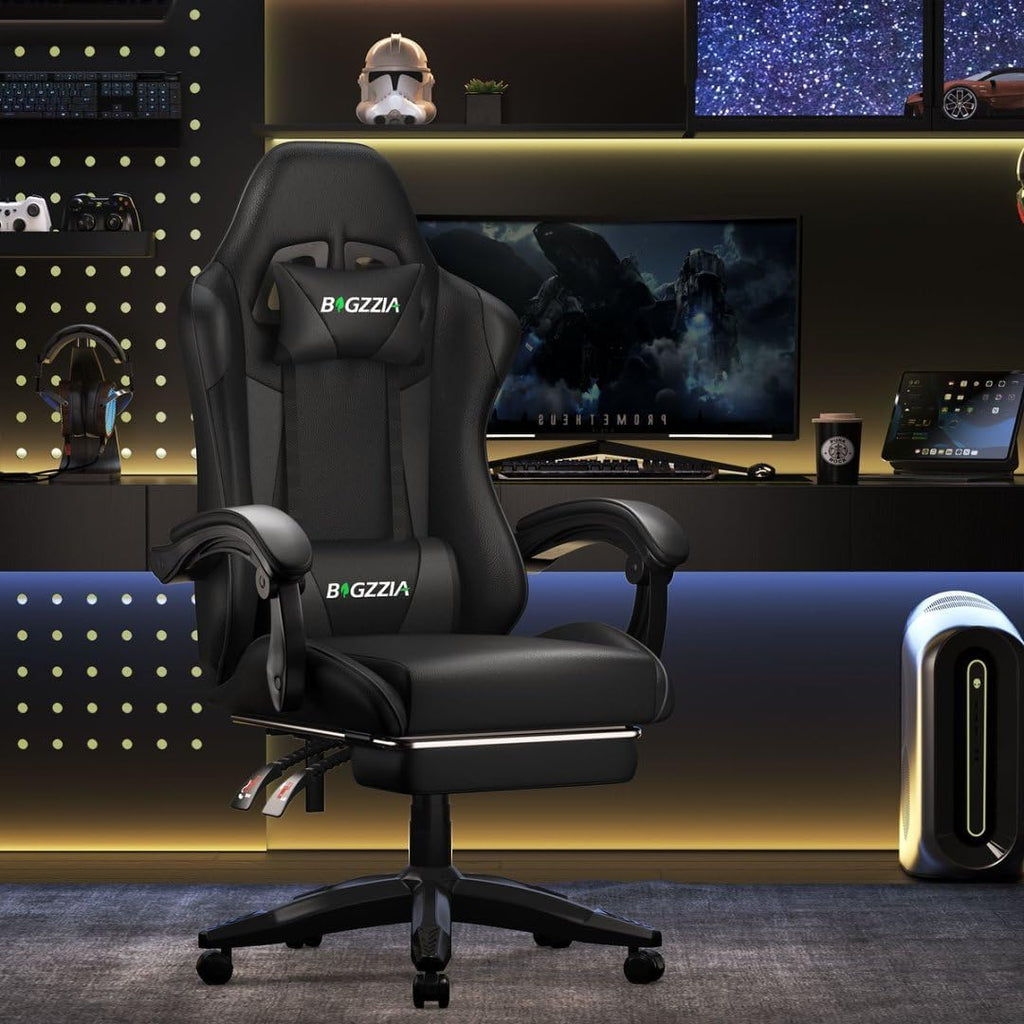 Bigzzia Gaming Chair with Footrest, Lumbar Massage for Adults & Kids, Black - Image 4