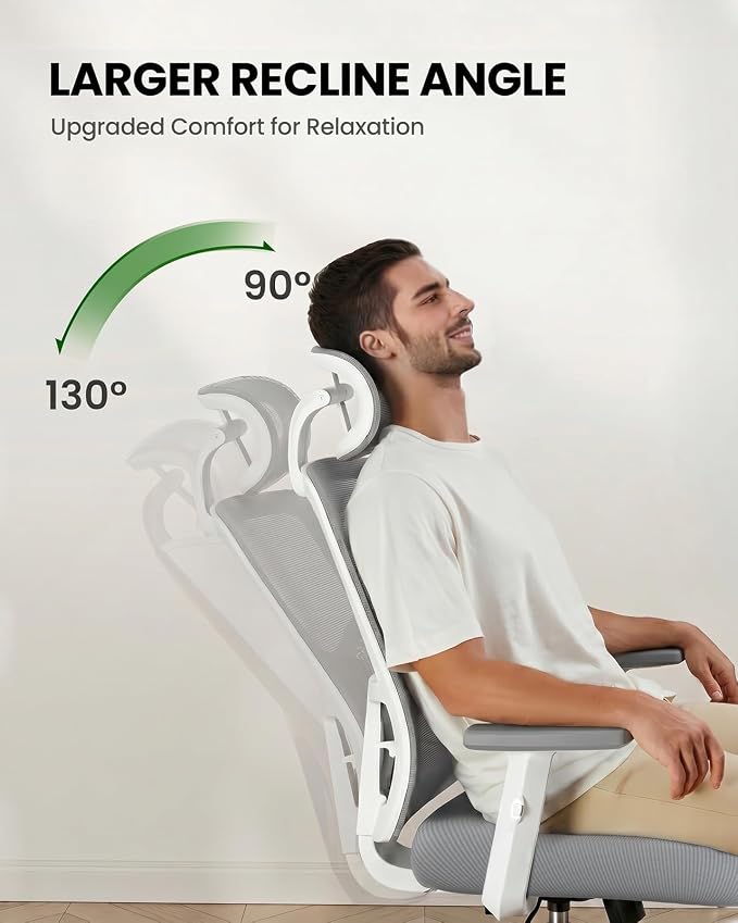 Marsail Ergonomic Office Chair Lumbar Support & Adjustable Armrests, Grey | 2D Headrest, Contoured Seat Cushion, Computer Desk Chair with Wheels for Home and Office - Image 7