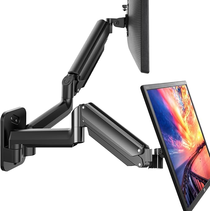 HUANUO Gaming Dual Monitor Wall Mount for 17-32 Inch Computer Screen Mount (4.4-17.6lbs Per Arm) - VESA 75x75/100x100 Height Adjustable Stand for Dual Monitors - Home Office Desk Setup by HUANUO
