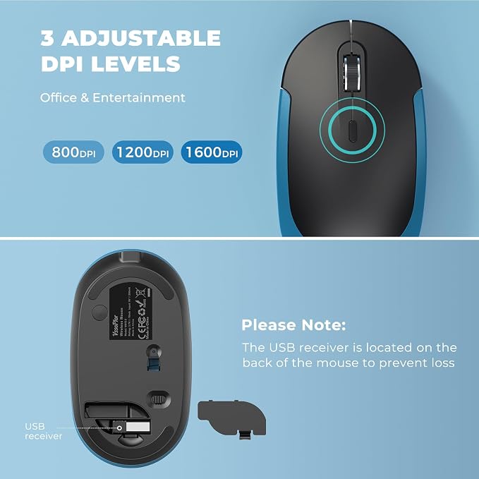 Vssoplor Wireless Keyboard and Mouse, Rechargeable Ultra Slim, Black Blue | Quiet Full-Size Keyboard and Mouse Combo Set, for Laptop, PC, Notebook, Desktop, 2.4GHz Stable Connection, Ideal for Office - Image 5