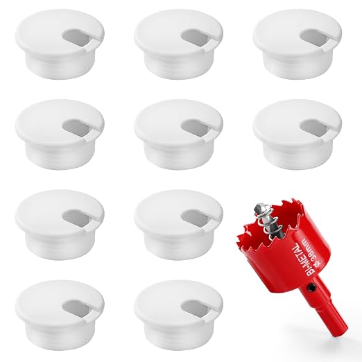 Desk Grommet 1.5 Inch (38 mm) 10 Pieces, Desk Hole Cover for Cables White, ABS Plastic Grommet Hole Cover with Hole Saw for Wires Cables Through The Countertop by XIOGZAXI by XIOGZAXI