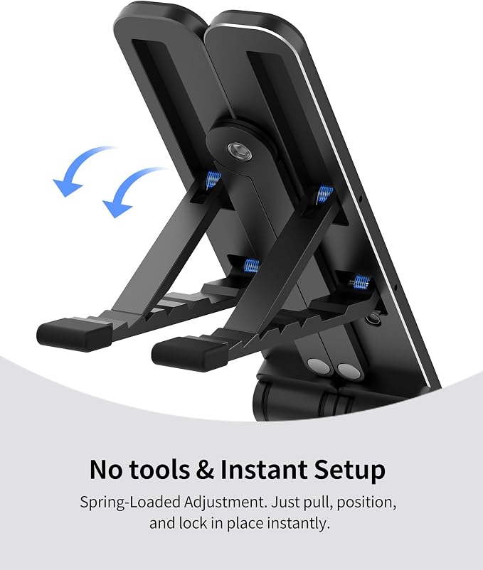 2025 Foldable Laptop Stand for Desk - Bi-fold Ergonomic Spring Adjustable Computer Holder, 3 in 1 Metal Portable Laptop Stand for Notebook, Phone, Tablet,10-16", Desk & Travel Use - Image 3