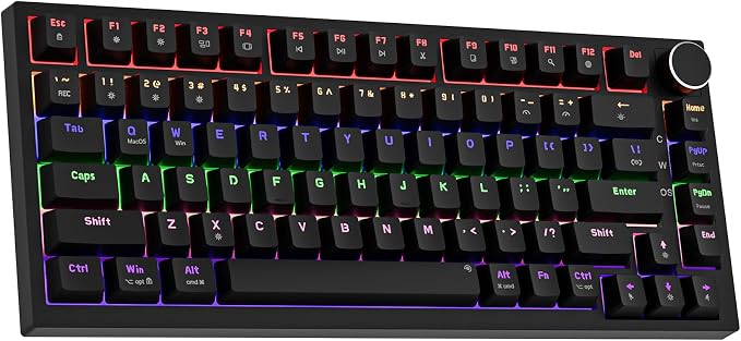 Newmen GM326 Mechanical Keyboard,75% Percent Gaming Keyboard,Wired Keyboard | Mechanical Keyboard,75% Percent Gaming Keyboard,Wired,Backlit,Hot Swappable,Compact,Mini,Black,PC Keyboards,Knob,Red Switch by NEWMEN