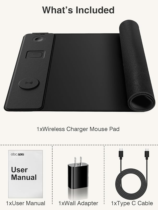 Magnetic Wireless Charging Mouse Pad, 31.5"x15.8" Large Desk Mat | Waterproof Mousepad, Smooth Glide, Stitched Edge, Non-Slip Rubber Base, Desk Pad Computer Keyboard Mat, with Adapter - Image 8