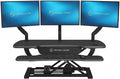 PowerPro 40 Inch Electric Standing Desk Converter – Push-Button Height Adjustable Sit to Stand Desk Riser for Triple Monitors & Laptop – Motorized Desktop Workstation with Wide Keyboard Tray by VERSADESK