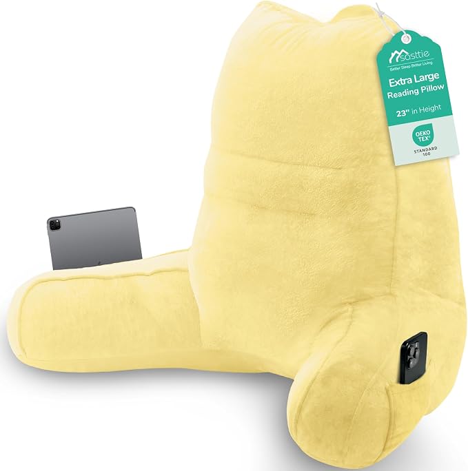 Sasttie Reading Pillow for Bed, Back Pillow for Sitting Up, Light Yellow | 23" Backrest Support Cushion for Couch, Sofa, and Floor, Dorm Essentials, OEKO-TEX, Adjustable Down Alternative Fill by SASTTIE