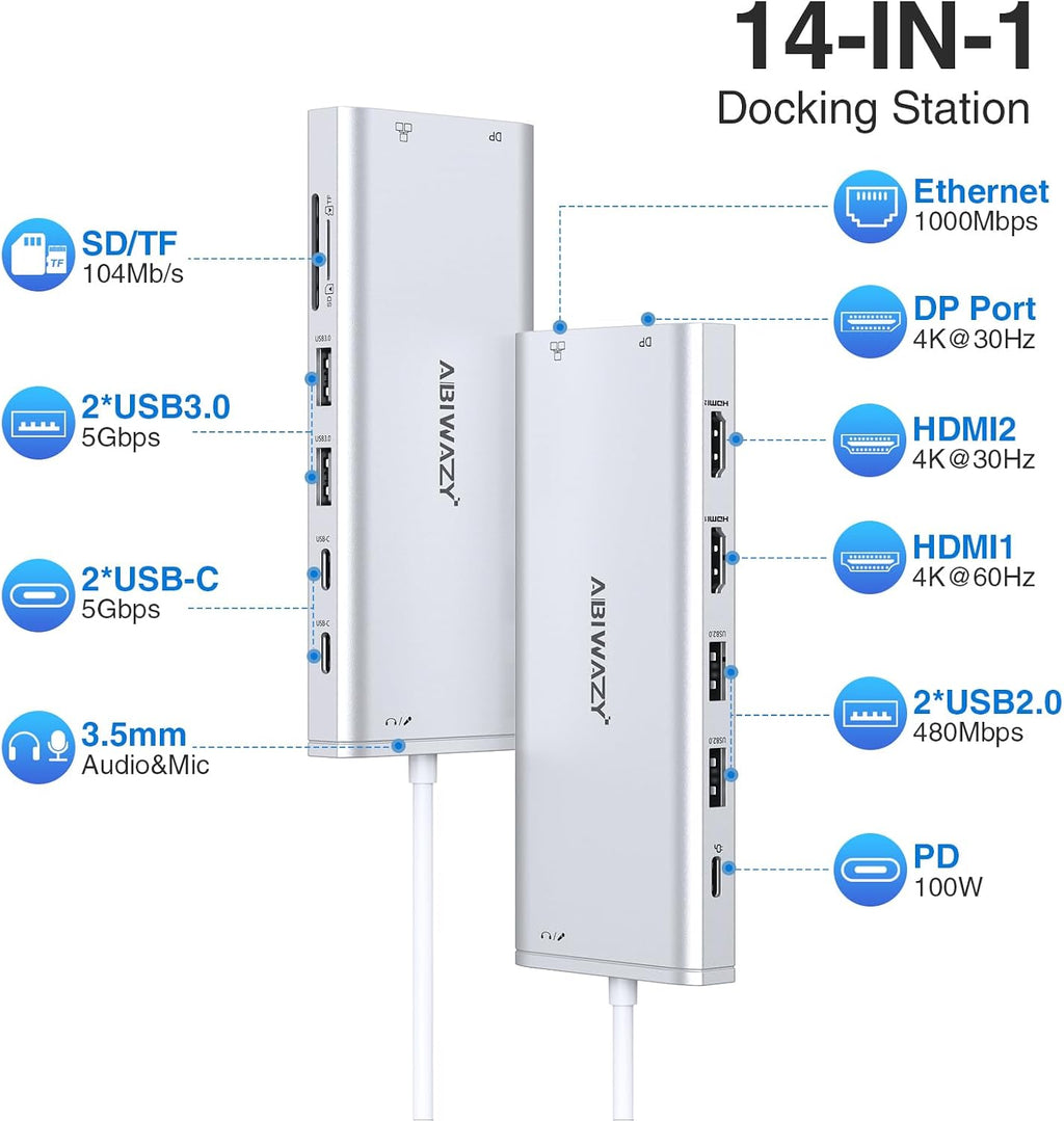 USB C Hub USB-C Docking Station Dual Monitor Triple Display Multi Adapter - Image 2