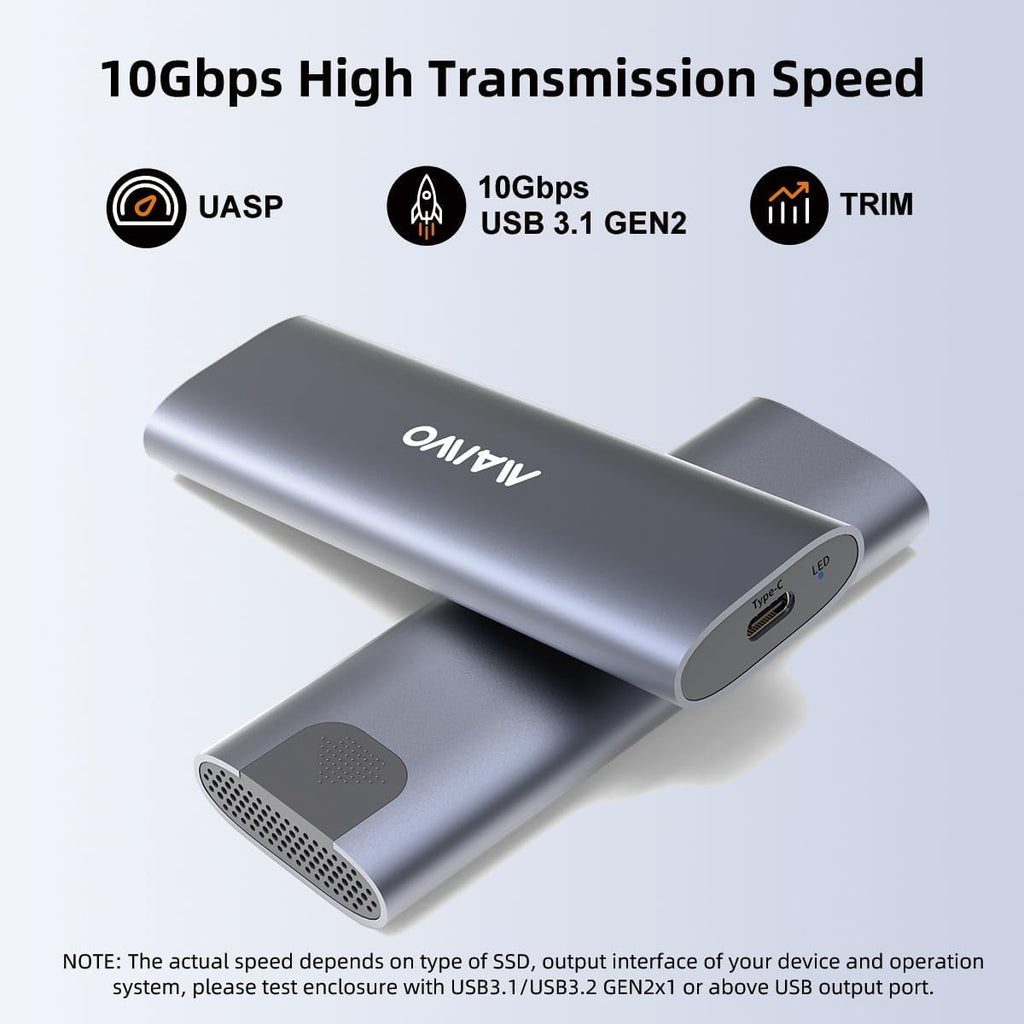 MAIWO M.2 NVMe SSD Enclosure, USB 3.1 GEN2 10Gbps Tool Free USB C to M.2 NVMe SSD Adapter Reader Case, Support UASP Trim, 8TB Capacity, Aluminum - Image 3