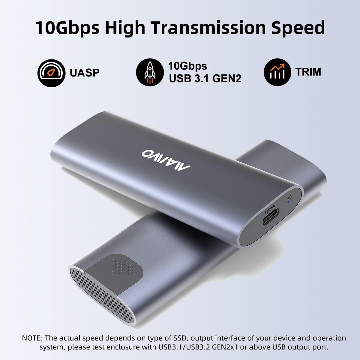 MAIWO M.2 NVMe SSD Enclosure, USB 3.1 GEN2 10Gbps Tool Free USB C to M.2 NVMe SSD Adapter Reader Case, Support UASP Trim, 8TB Capacity, Aluminum - Image 3