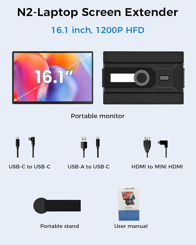Cevaton Laptop Screen Extender, 16.1" FHD 1200P Portable Monitor | Magnetic Detachable Stand, 360° Rotatable Screen, Plug & Play, VESA Compatible, Windows & Mac - Image 7