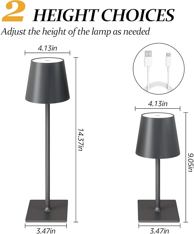 CHLORANTHUS 2 Pack Cordless Table Lamps, 3 Colors Stepless Dimming, 5000mAh Rechargeable Battery LED Desk Lamp for Bedroom/Couple Dinner/Desk/Cafe/Dining Room/Terrace - Image 4