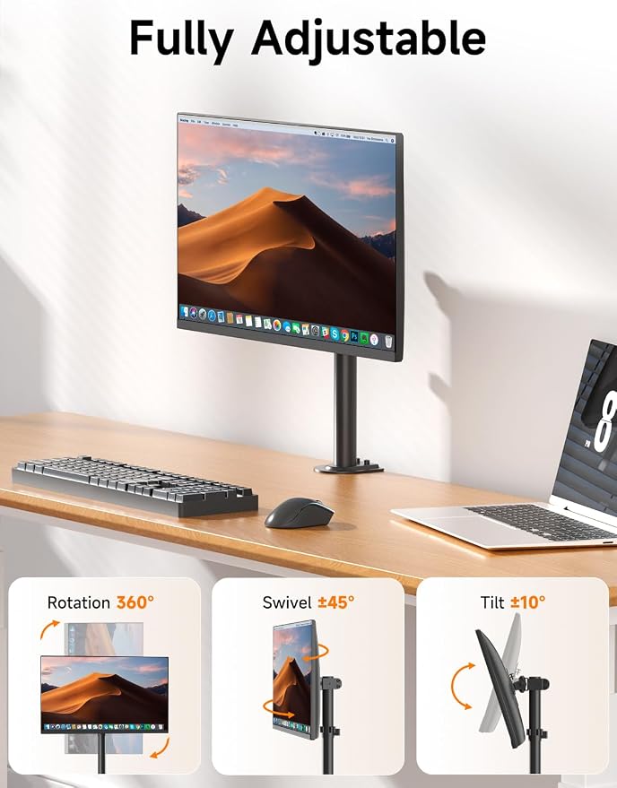Single Fully Adjustable Monitor Arm Stand Mount Fits One Screen 13-32 inch 22lbs for Monitor Computer Screen 13 15 17 19 20 22 23 24 26 27 30 32 inch VESA 75 100 (MD7401) - Image 4
