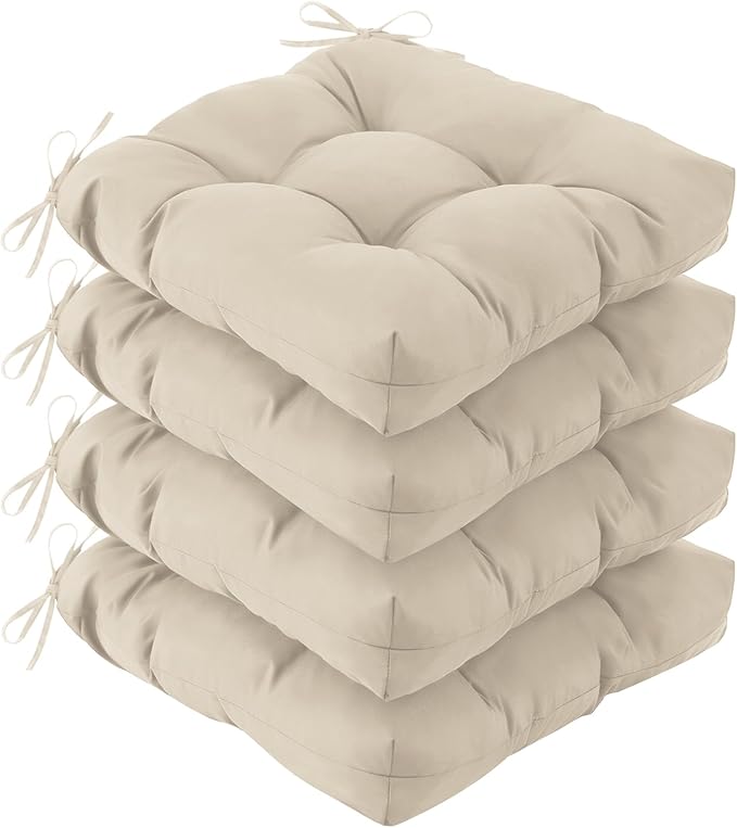 IASEAHK Outdoor Chair Cushions Set of 4, 19" x 19" x 5", Waterproof Outdoor Seat Cushions for Patio Furniture, Fade-Resistant Patio Chair Cushion, Dining Wicker Chair Pads for Porch Garden, Beige by IASEAHK