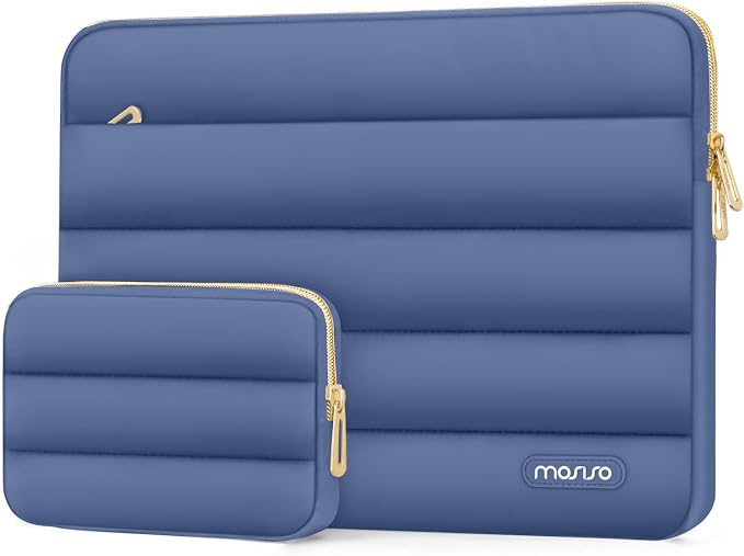 MOSISO Laptop Case 13.3 inch,13-13.3 inch Puffy Laptop Sleeve Carrying Case | Compatible with MacBook Neo/Air 13.6/Pro 13/14, HP Dell ASUS Lenovo, Polyester Horizontal Bag with Small Case, Indigo by MOSISO