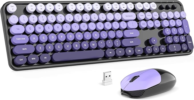 MOFII Wireless Keyboard and Mouse Combo, 2.4GHz Retro Typewriter Keyboard Full Size, Cute Wireless Mice, USB Dongle Plug and Play, for Laptop, PC, Desktop, Windows (Black Purple Gradient Color) by MOFII