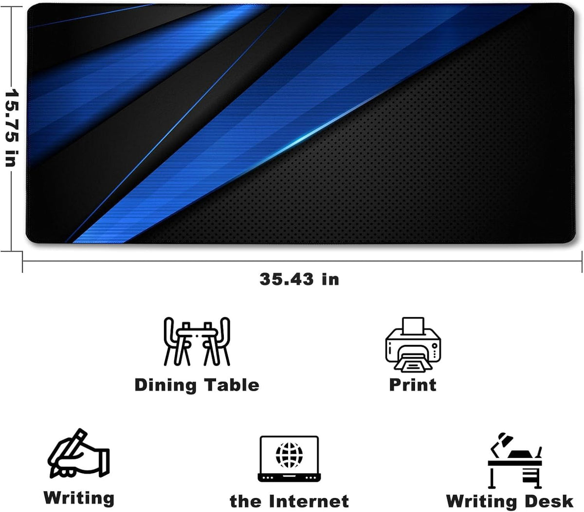 Desk Pad Large Gaming Mouse Pad Extended Keyboard Mouse Mat,Black Blue - Image 2