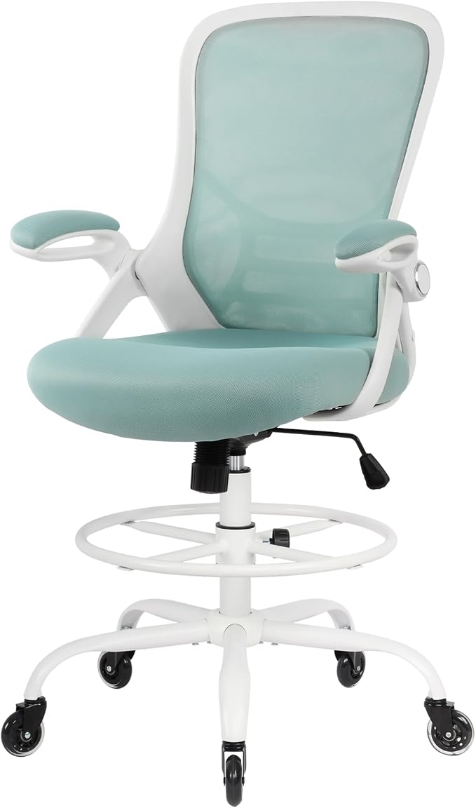 Drafting Chair Tall Office, Ergonomic Standing Desk Stool Adjustable Drafting Chair Big Tall Drafting Office Chair Blue - Image 8