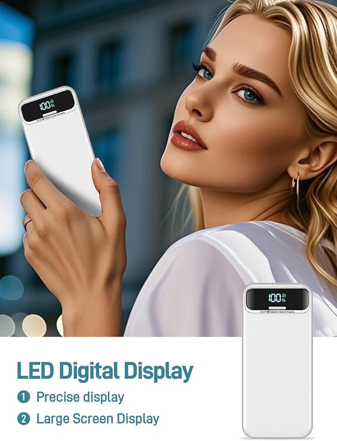 Nusyddy Portable Charger 20000mAh Fast Charging w/Built-in Wall Plug White | 22.5W Fast Charging, High Capacity, LED Display, Charge 5 Devices at once, TSA Approved, Compatible with iPhone/Samsung - Image 7