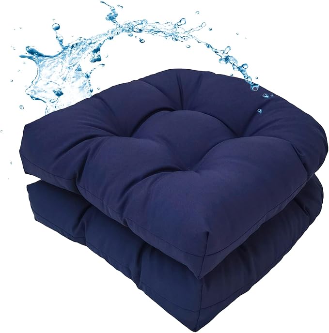 MTMR Outdoor Chair Cushions Set of 2, Patio Furniture Seat Pads, Waterproof | 2Pcs , waterproof cover, PP cotton, u-shaped, no-fading, thick patio seat pads for outdoor wicker furniture in yard, 19x19x4 by Unknown