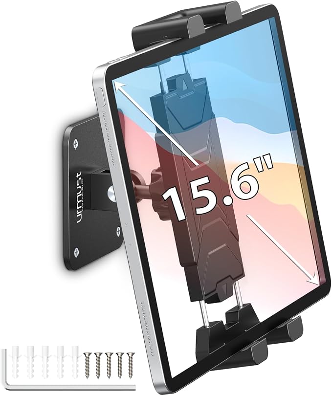 Tablet Wall Mount Ipad Holder, 4.7-15.6" | 360° Adjustable, iPad, Galaxy Tab, Sturdy Aluminum, For Home, Office & Public Spaces by Urmust