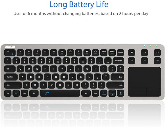Arteck 2.4G Wireless Touch TV Keyboard with Easy Media Control and Built-in Touchpad Mouse Solid Stainless Ultra Compact Full Size Keyboard -Connected Computer, Smart TV, HTPC - Image 5