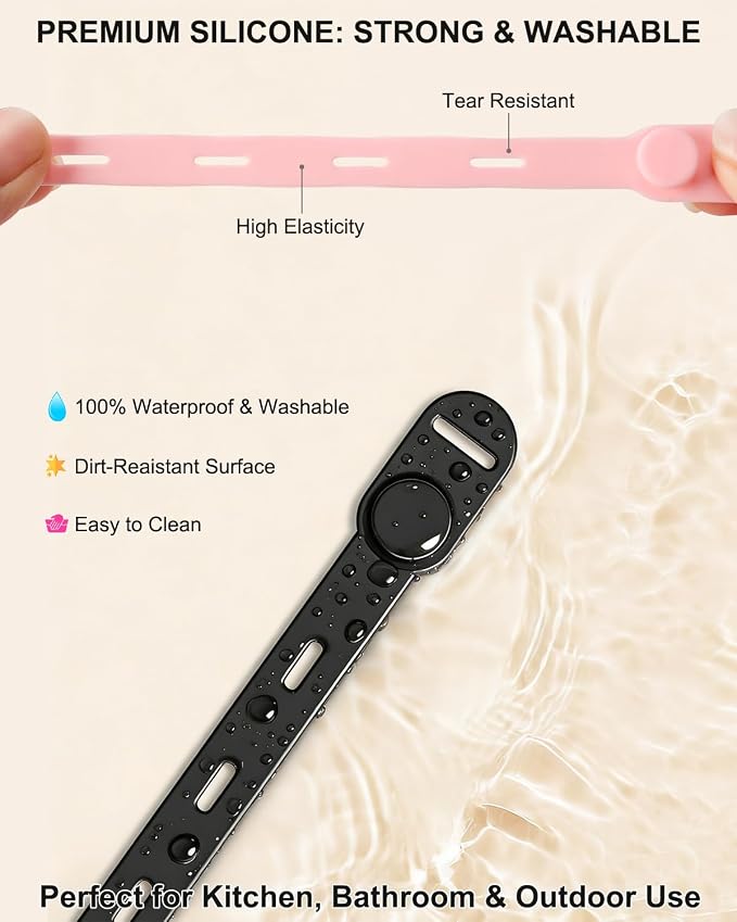 OneLeaf 16Pcs Adjustable Silicone Cable Ties, Reusable Cord Organizer for Desk Setup, PC, TV & Office Cubicle, Secure Soft Anti-Lost Cable Straps for Electronics - Black - Image 3