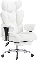 DUMOS Big and Tall Home Office Desk Chair, Executive Chair with Footrest | PU Leather, Ergonomic Comfy Lumbar Support, High Back Reclining, Adjustable Armrests, White by DumosLifestyle
