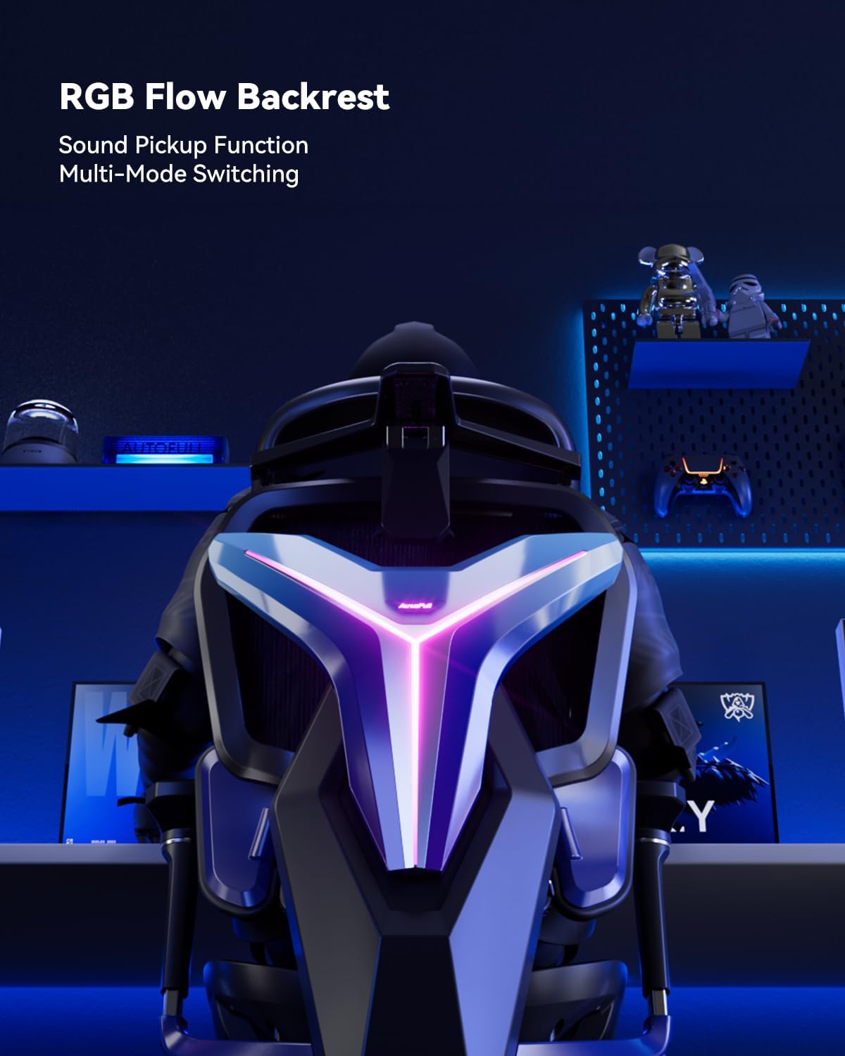 AutoFull G7 Gaming Chair - 3-Zone Lumbar, 22-Point Adjustment, Breathable Mesh, Custom Backplate, 720° Armrests, BIFMA Certified Ergonomic, 140° Recline, IGR Certified, Niko Endorsed - Purple&RGB - Image 3