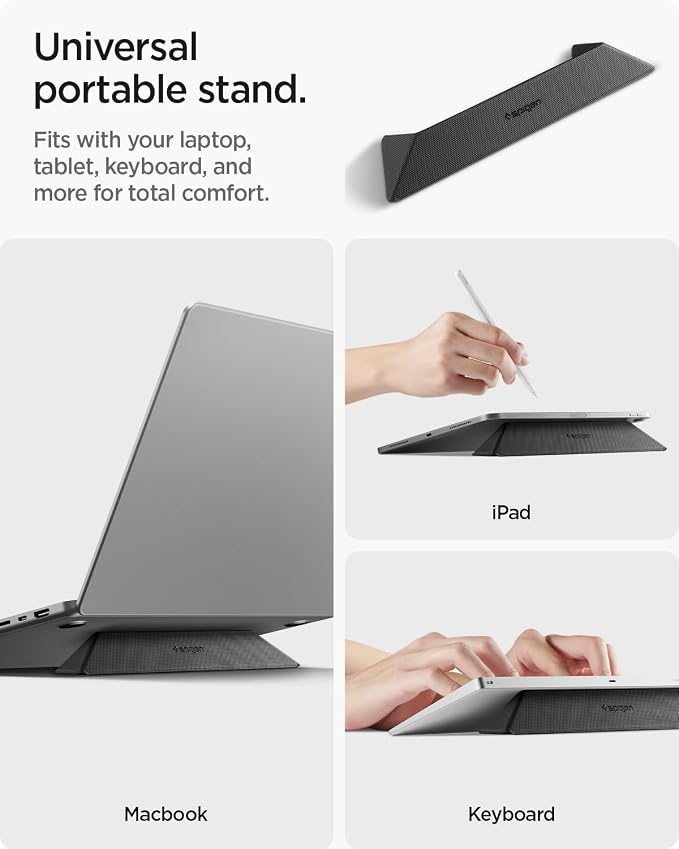 Spigen Slim Fold Portable Laptop Stand Keyboard Riser Foldable Ergonomic Angle Lift Anti-Slip Compatible with MacBook Neo, MacBook Air, MacBook Pro 11"-16" and iPad/Air/Pro and More - Black (LD201-S4) | Ergonomic Angle Lift Anti-Slip for MacBook Neo, M... - Image 4
