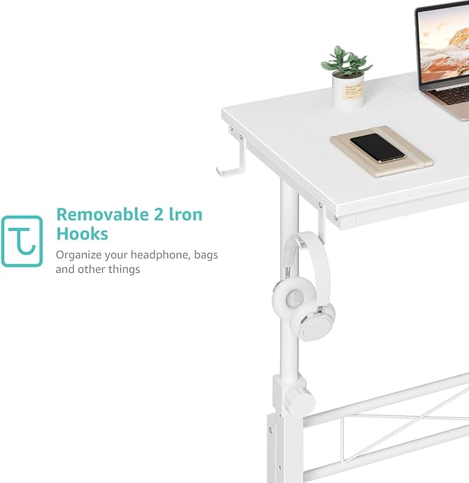 WINAZ Rolling Standing Desk with Wheels, 32" Adjustable Height Small Portable Teacher Desk for Classroom, Mobile Treadmill Walking Pad Table for Laptop, Compact White Home Office Workstation - Image 8